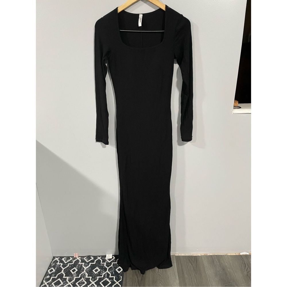 Popilush Women’s Large Black Long Sleeve Maxi Dress Shapewear Bodysuit Stretch